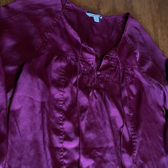 American Eagle Medium Top Purple Blouse Long Sleeve Shirt Minimalist AE Coquette - Picture 6 of 10